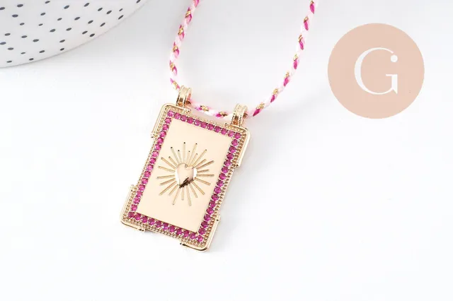 Gingerlily Collier médaille cœurs zircons fuchsia 45 cm