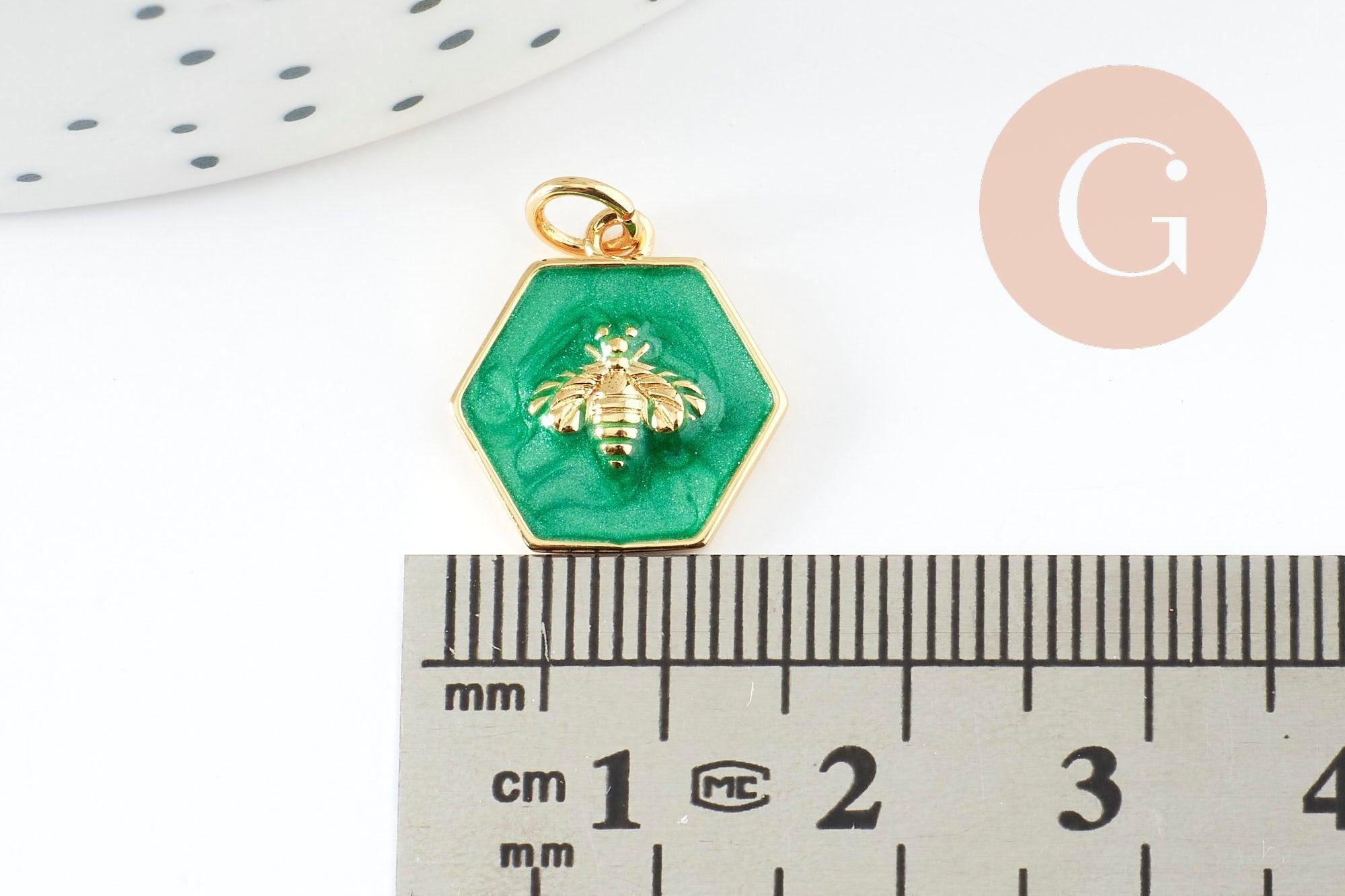 Gingerlily Perles G9411 pendentif abeille doré verte 15mm x1