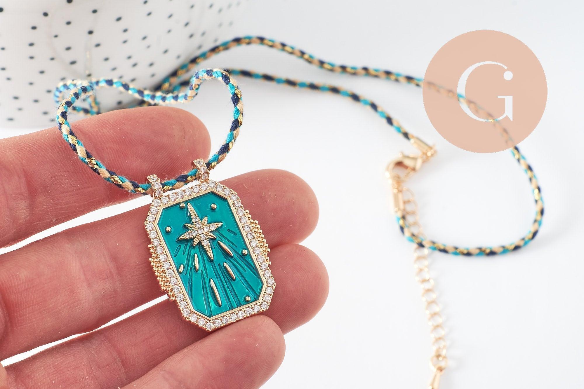 Gingerlily Collier médaille étoile turquoise cordon 45cm