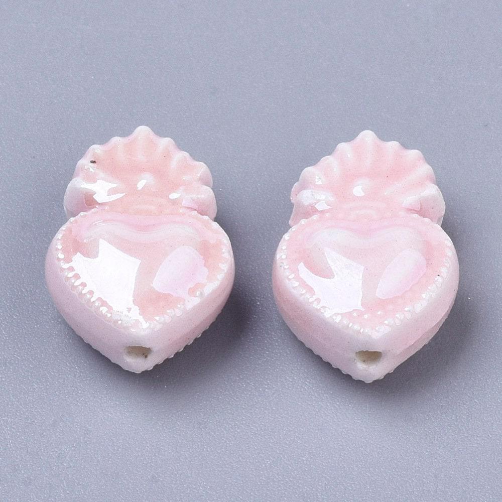 Gingerlily Perles pour bijoux DIY cœur G4587 porcelaine rose 16mm x20