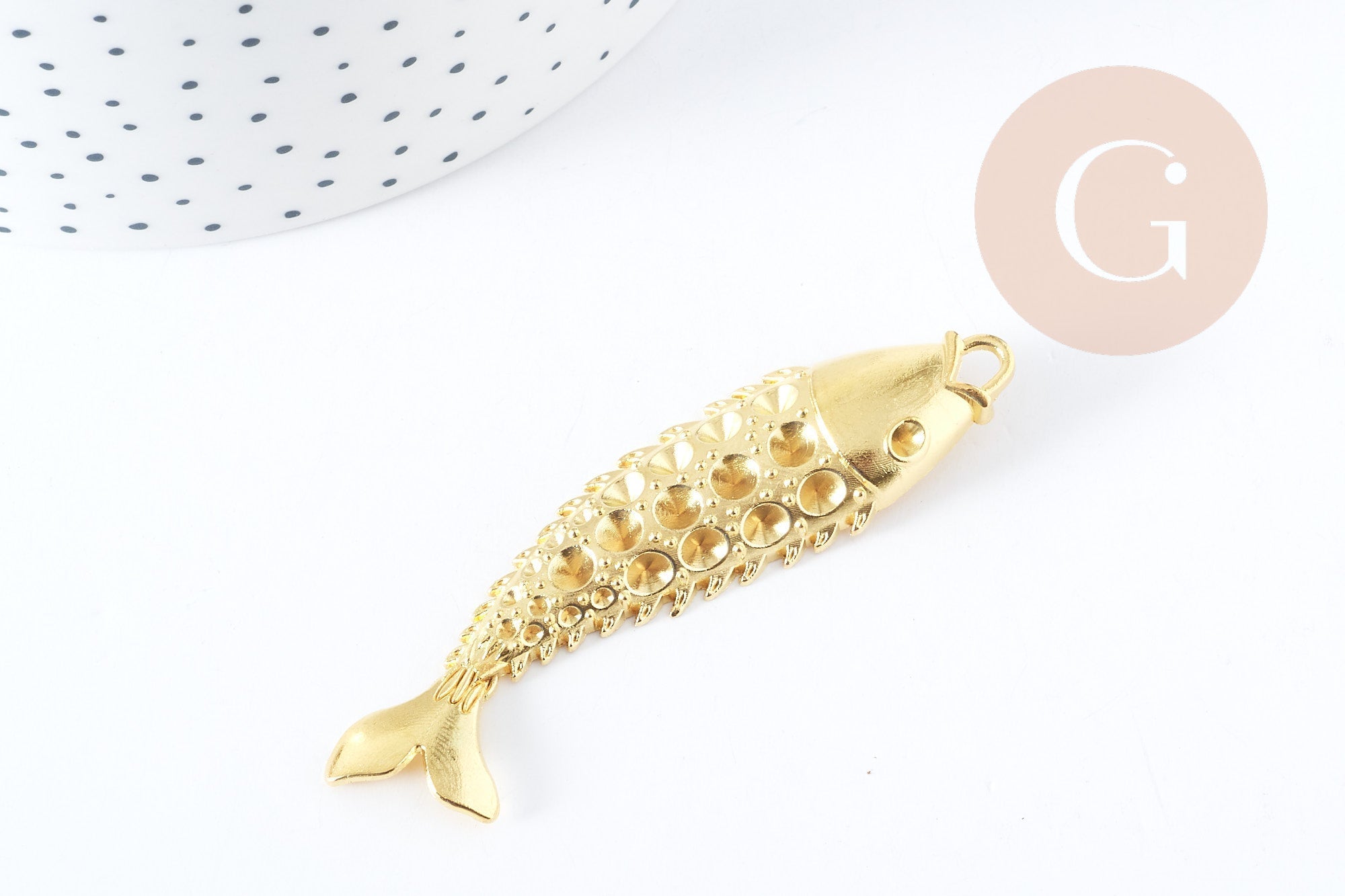 Gingerlily Pendentif poisson tibétain doré à strasser 70mm x1