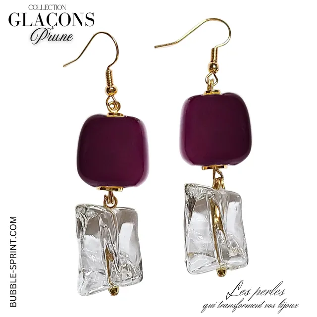 ARTSHOP Glaçons Boucles prune 6 cm plaqué or kit