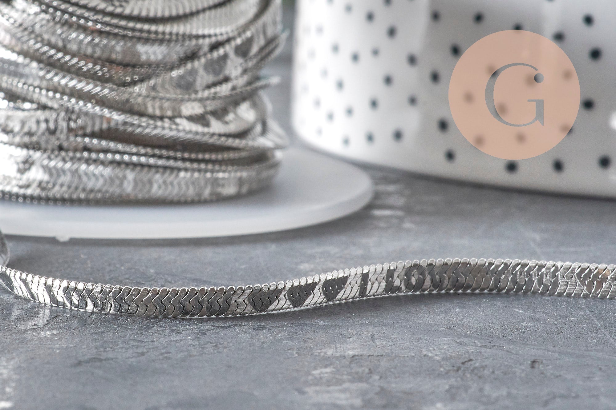 Gingerlily Chaîne Herringbone acier platine 4mm 1m