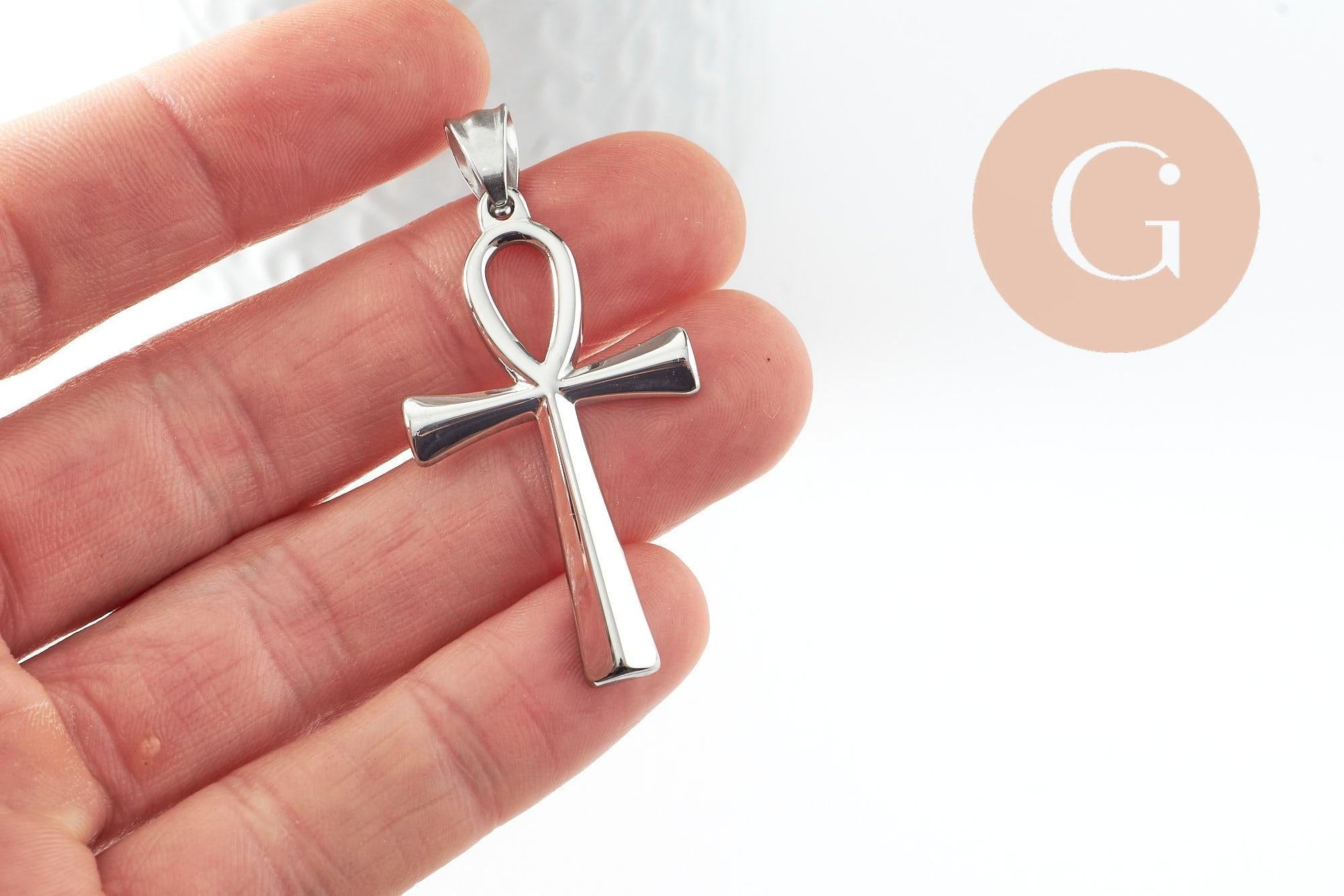 Gingerlily pendentif croix copte acier argent 44,5mm x1