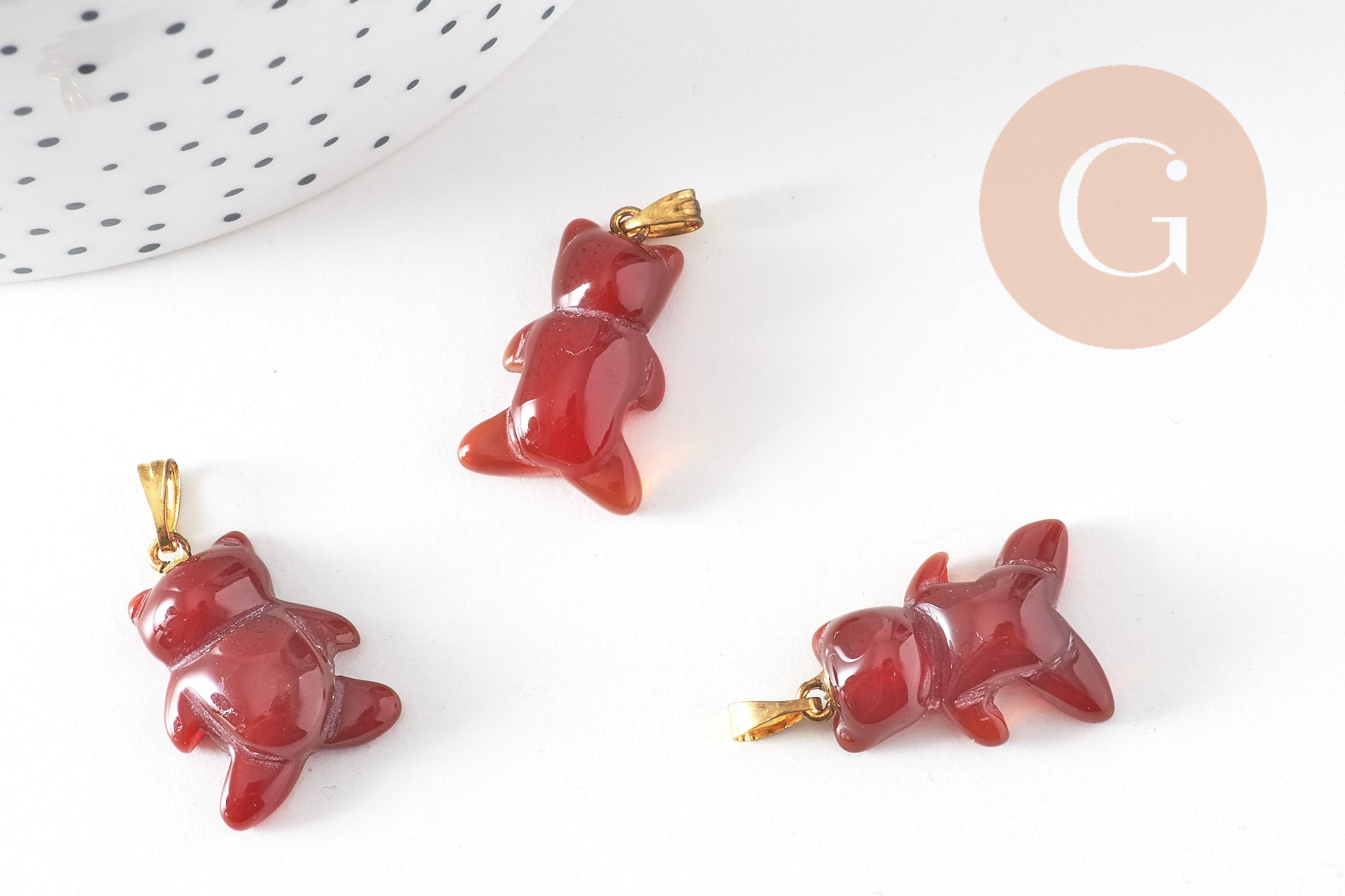 Gingerlily G5702 pendentif ourson agate orange 24 mm x1