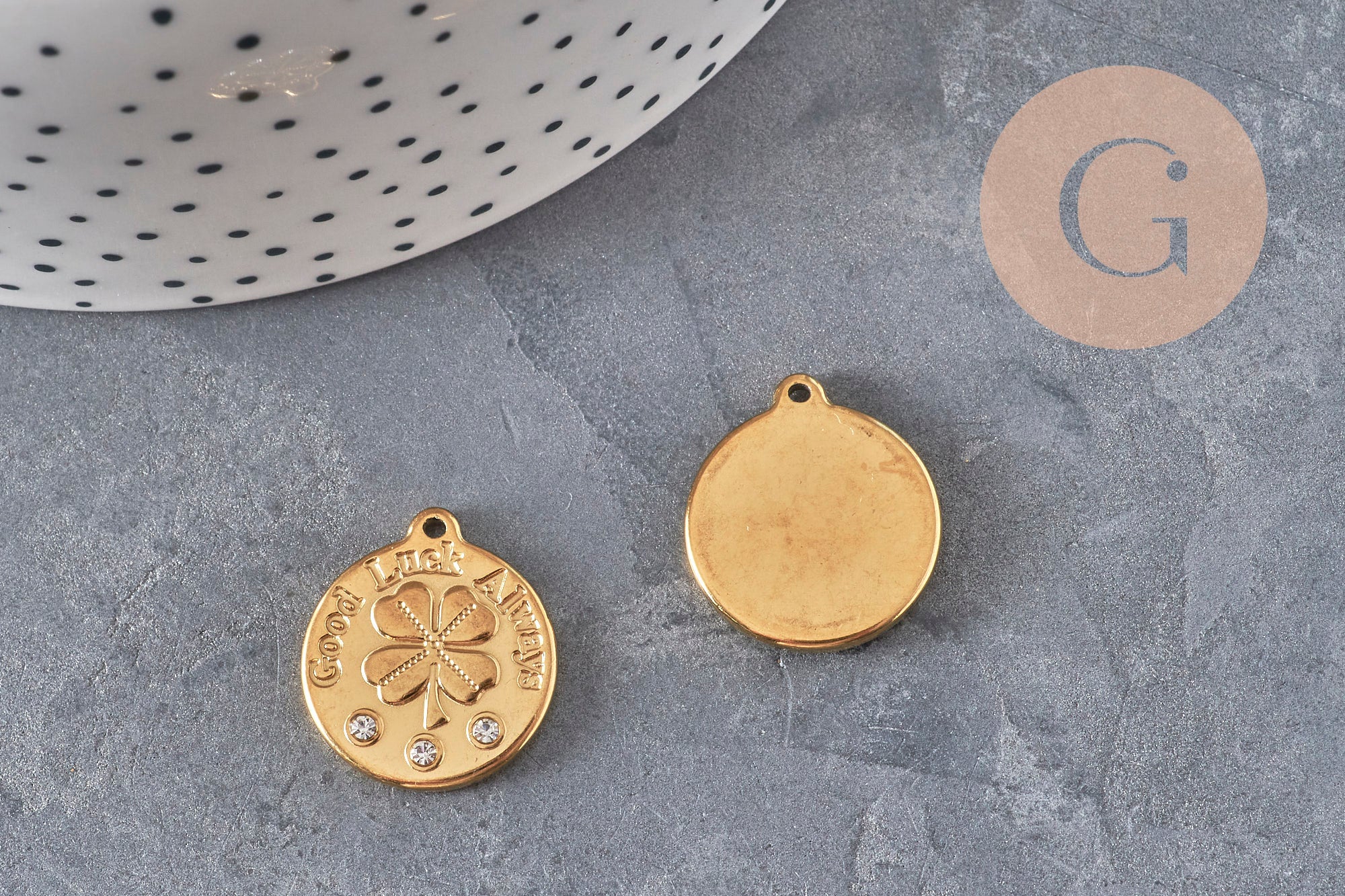 Gingerlily Pendentifs Médaille trèfle zircons doré 20mm x1