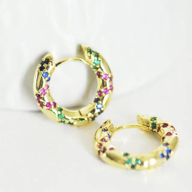 Gingerlily Accessoires Créoles G2873 laiton doré zircon multicolore paire