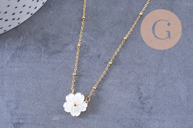 Gingerlily Chaînes 10581 collier fleur nacre doré 45cm