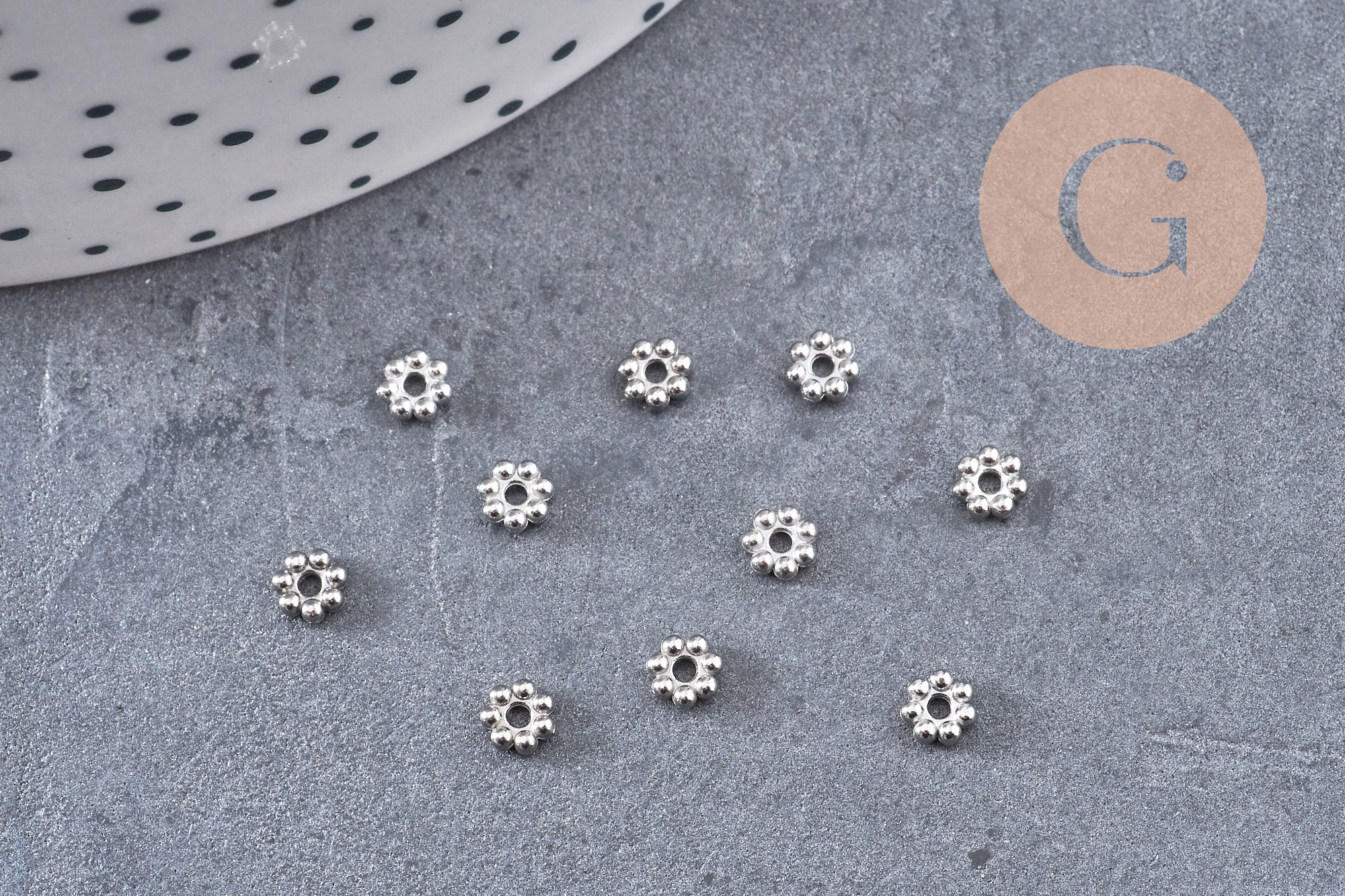 Gingerlily Perles DIY G10904 rondelles fleurs acier platine 4mm x10