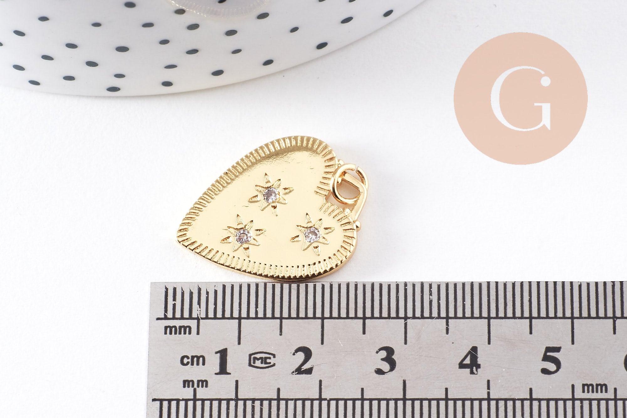 Gingerlily Pendentif coeur émail doré zircon 24mm x1