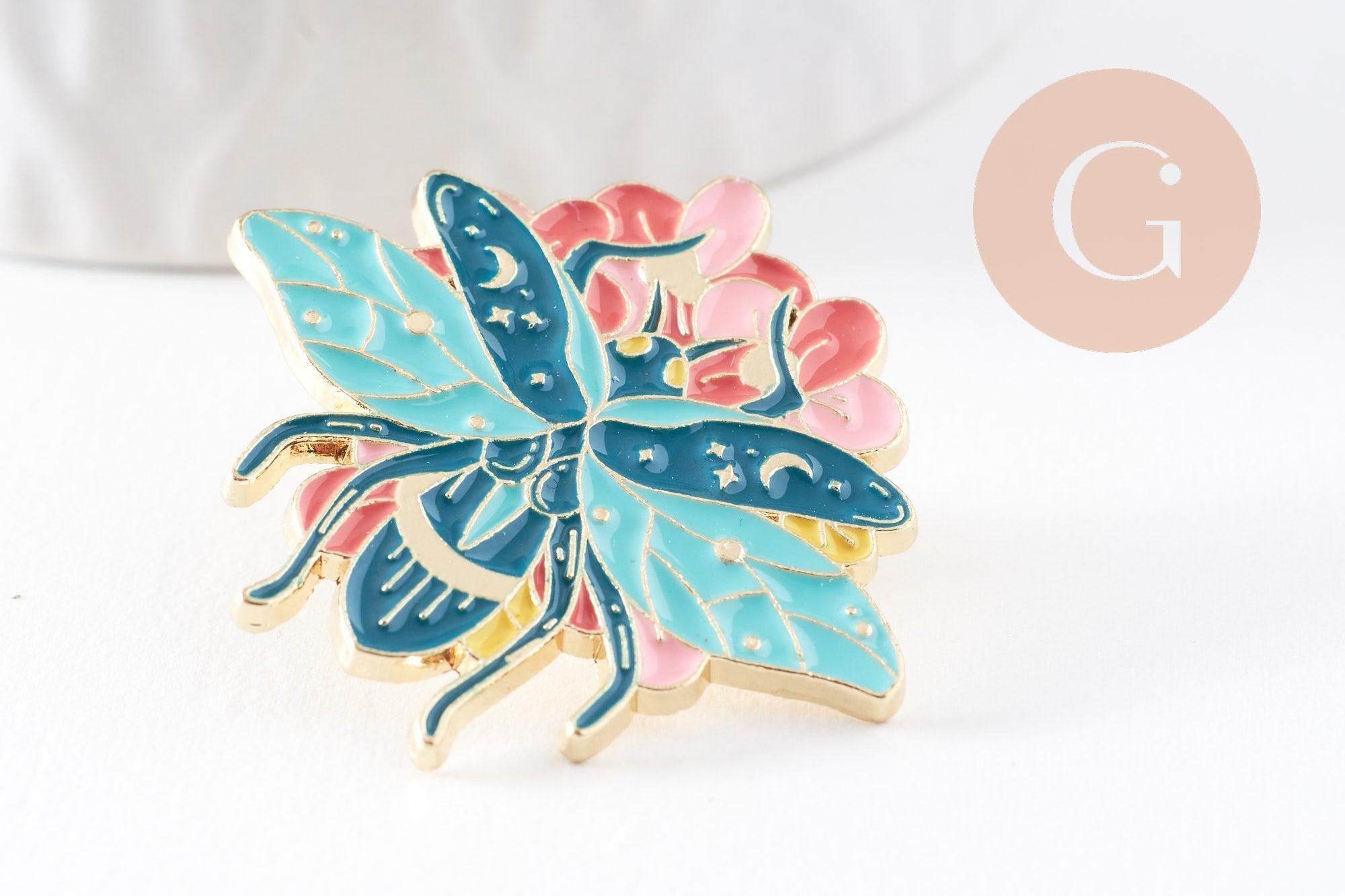 Gingerlily broche G9978 insecte émail zamac doré 34mm x1