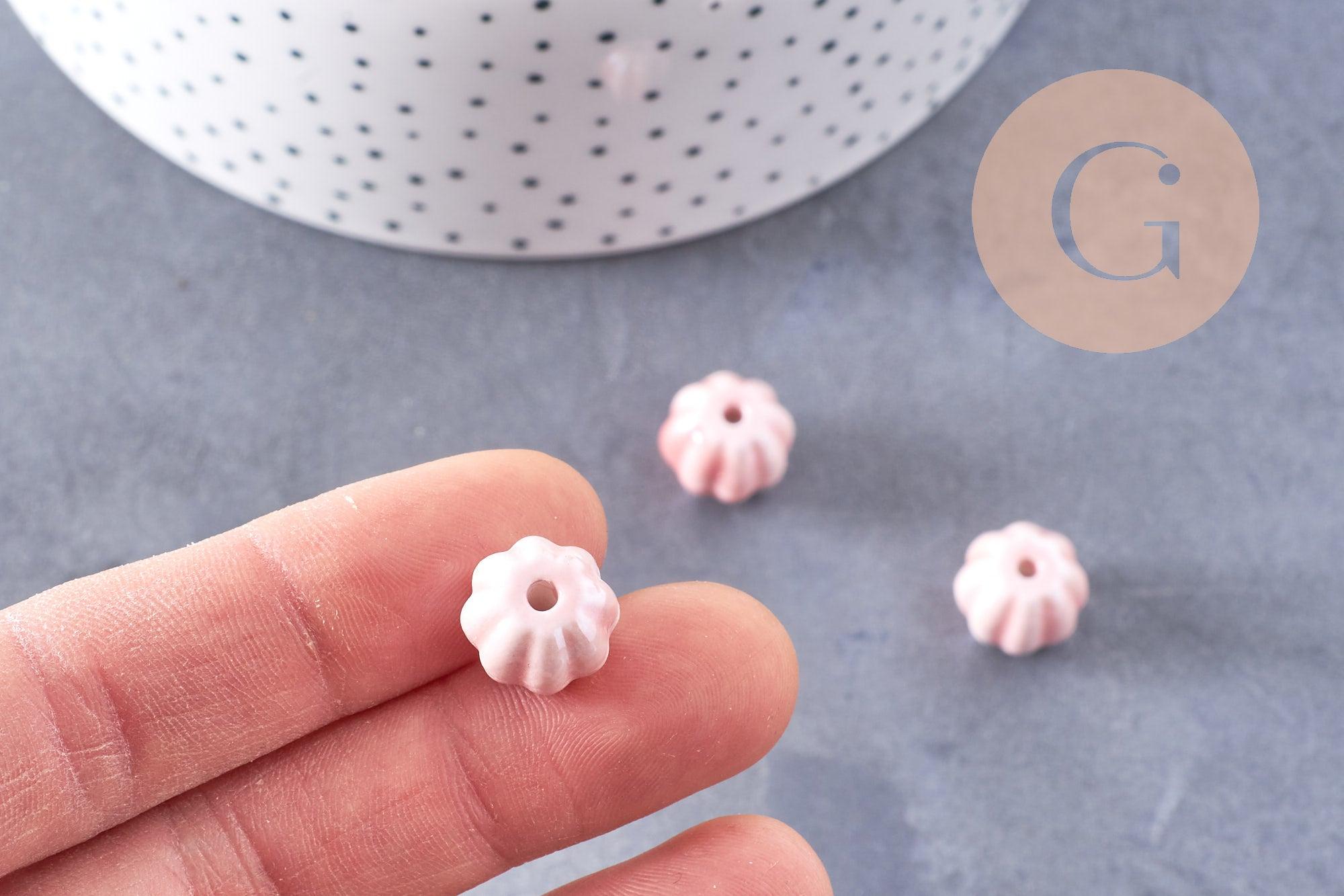 Gingerlily Perles Ronde porcelaine rose 13mm x10 irisée