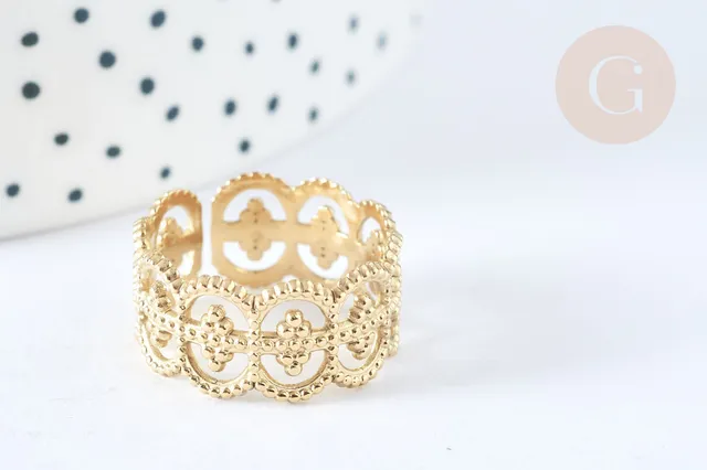 Gingerlily bague réglable chevrons dentelle acier doré taille 54
