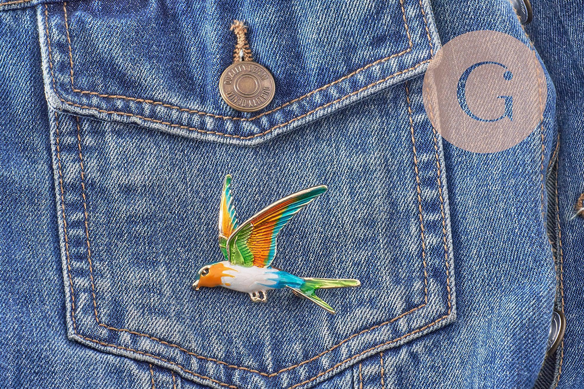 Gingerlily G10163 broche oiseau dorée émail 52mm