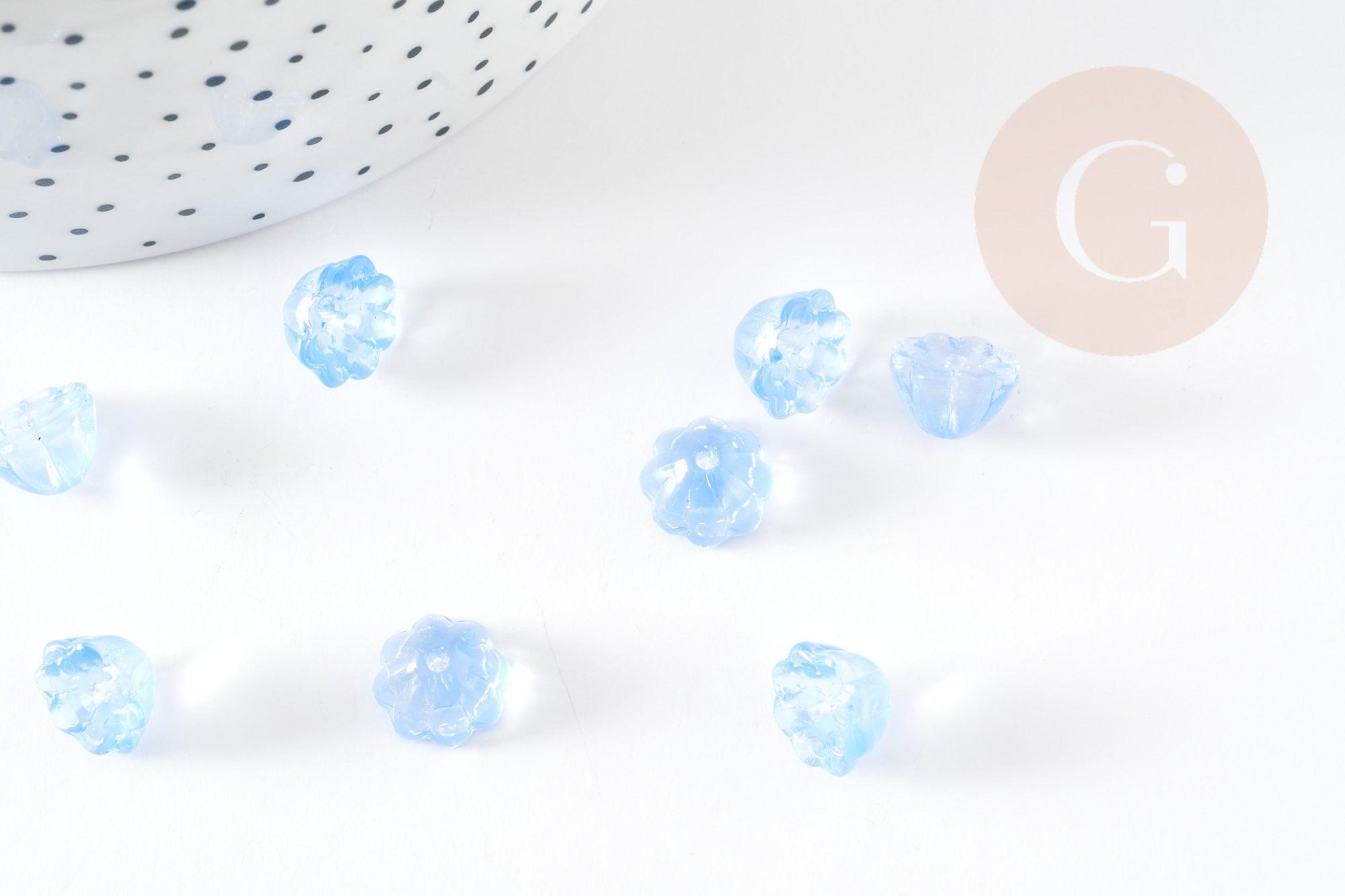 Gingerlily Perle fleur verre bleu ciel 11mm x10