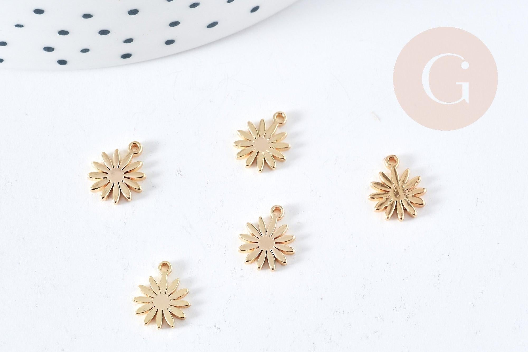 Gingerlily Pendentifs Breloque fleur marguerite dorée 10mm x2