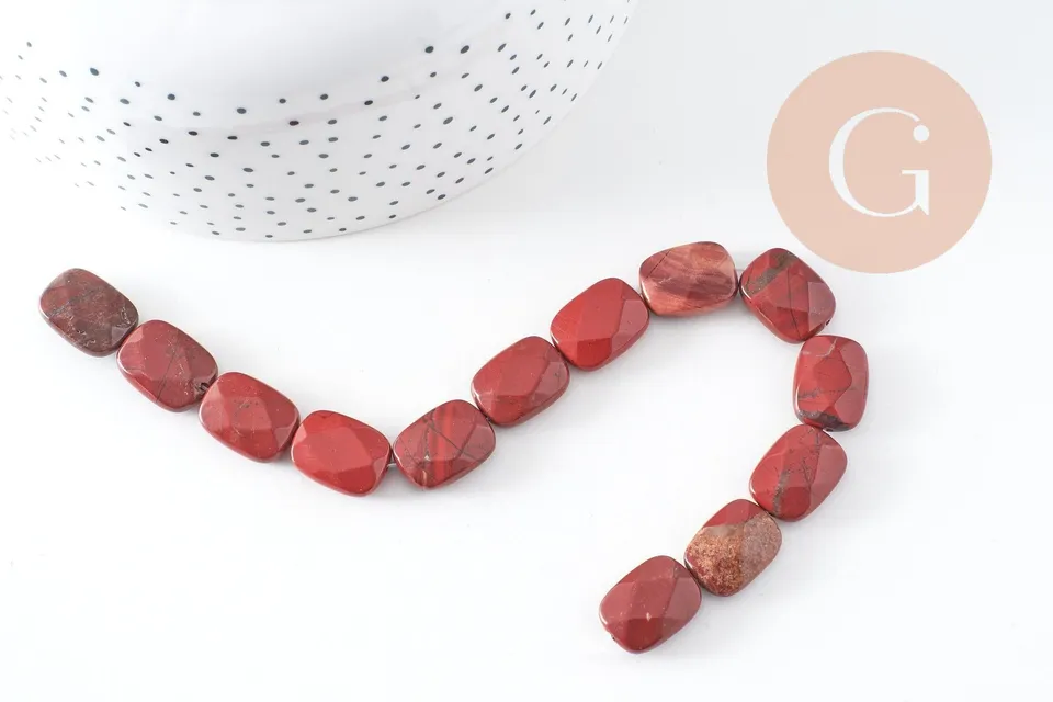 Gingerlily Jaspe Rouge Rectangle 12mm Fil 21cm Perles