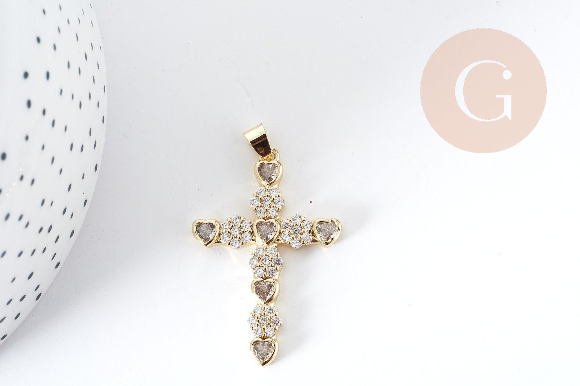 Gingerlily Pendentif Croix laiton doré zircons 41.5mm x1