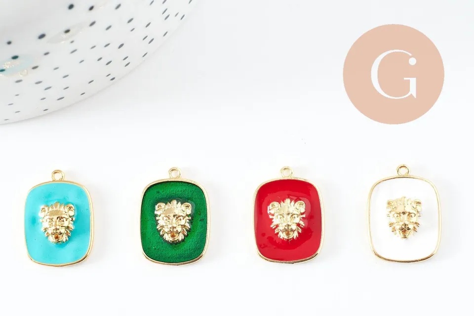 Gingerlily Perles pendentif médaille lion émail doré 21,5mm x1