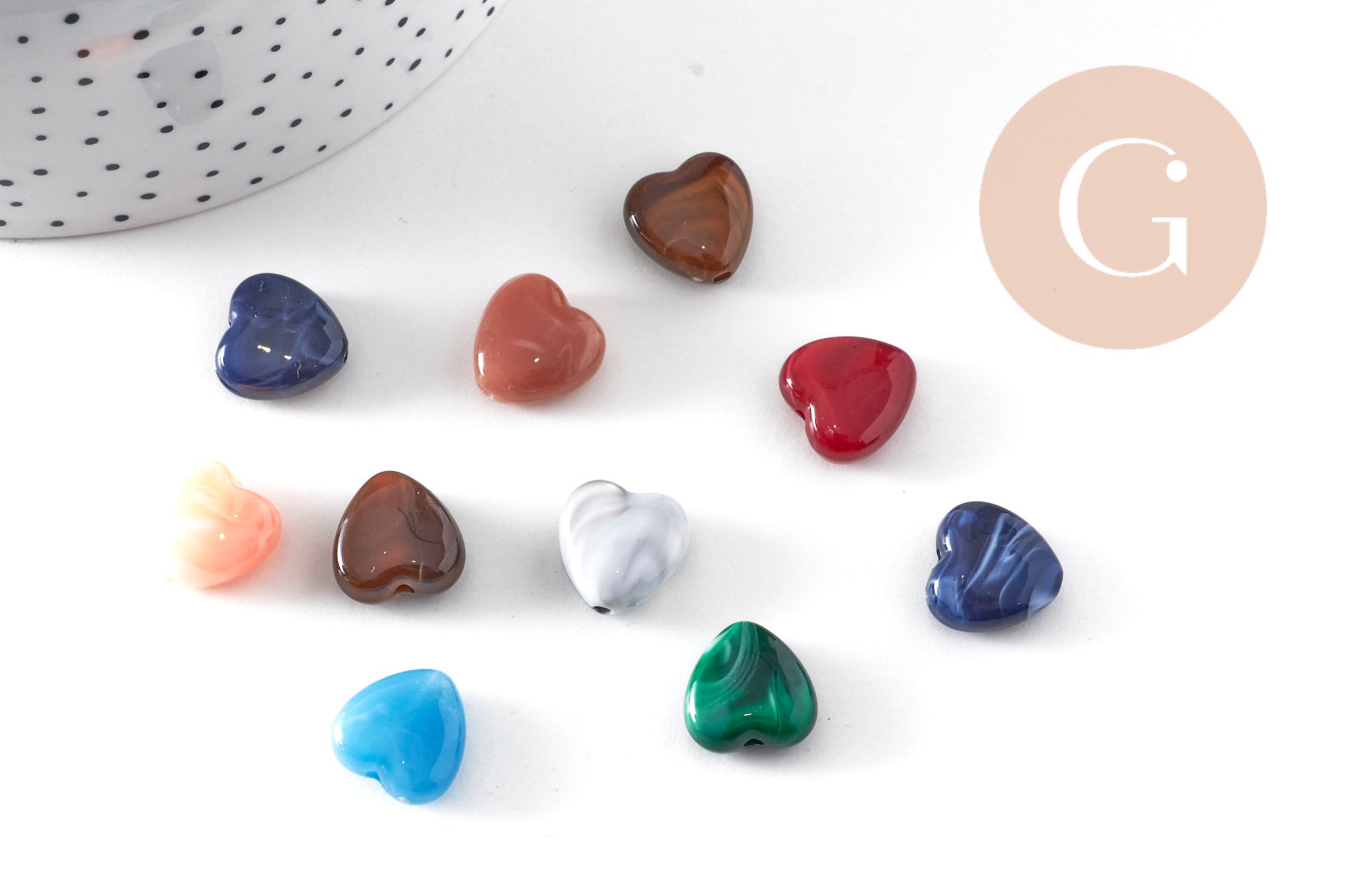 Gingerlily Perles coeur acrylique multicolore 14mm x10