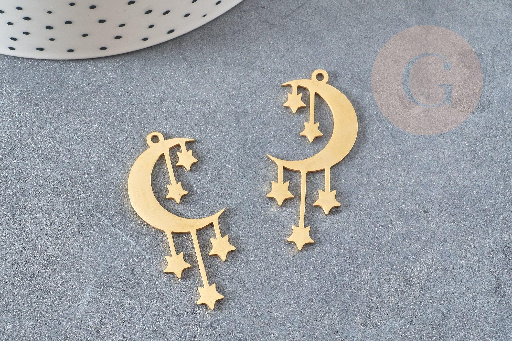Gingerlily Pendentifs lune étoiles pendentif acier doré 41mm