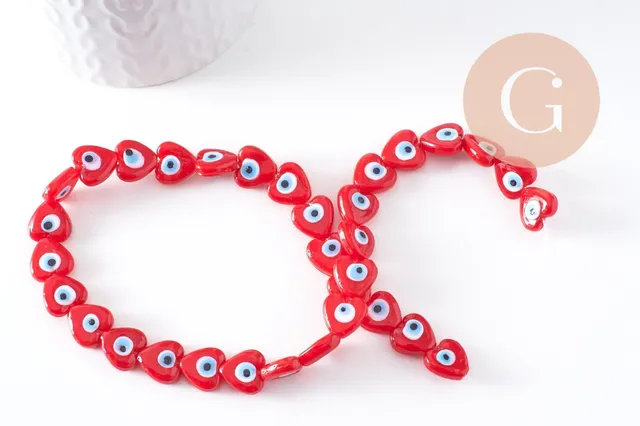 Gingerlily Perles coeur mauvais oeil G10393 verre rouge 12mm fil