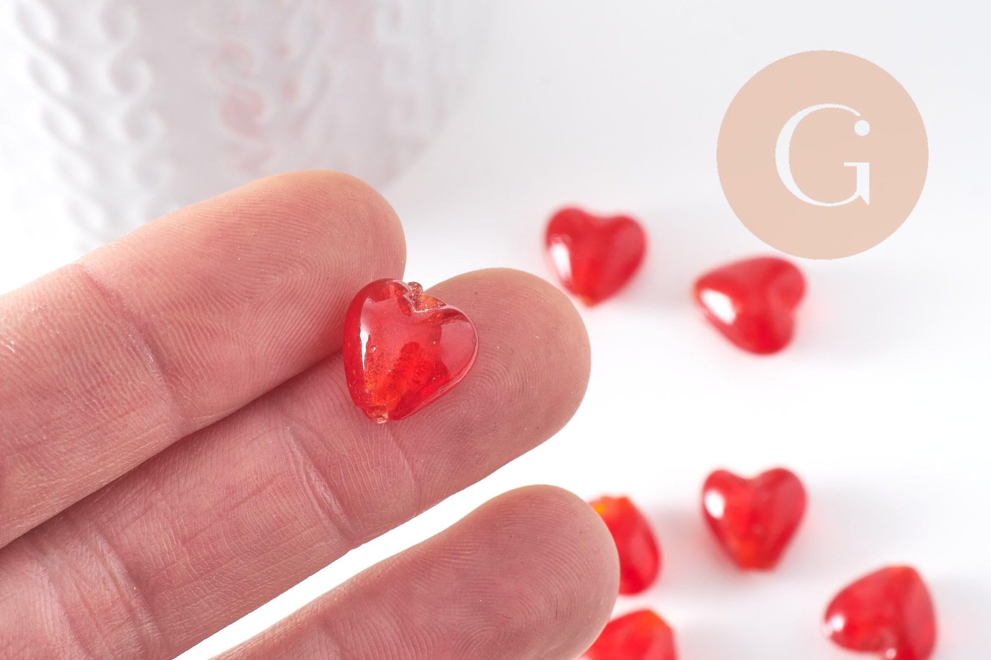 Gingerlily Perles pour bijoux DIY cœur verre rouge 12mm x10 G10389