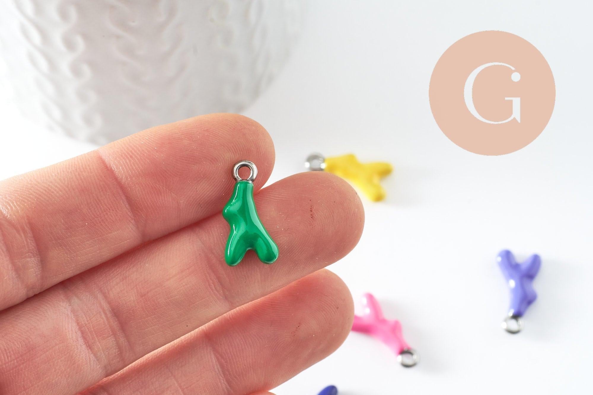Gingerlily Pendentif branche corail acier orange émail 18,5mm