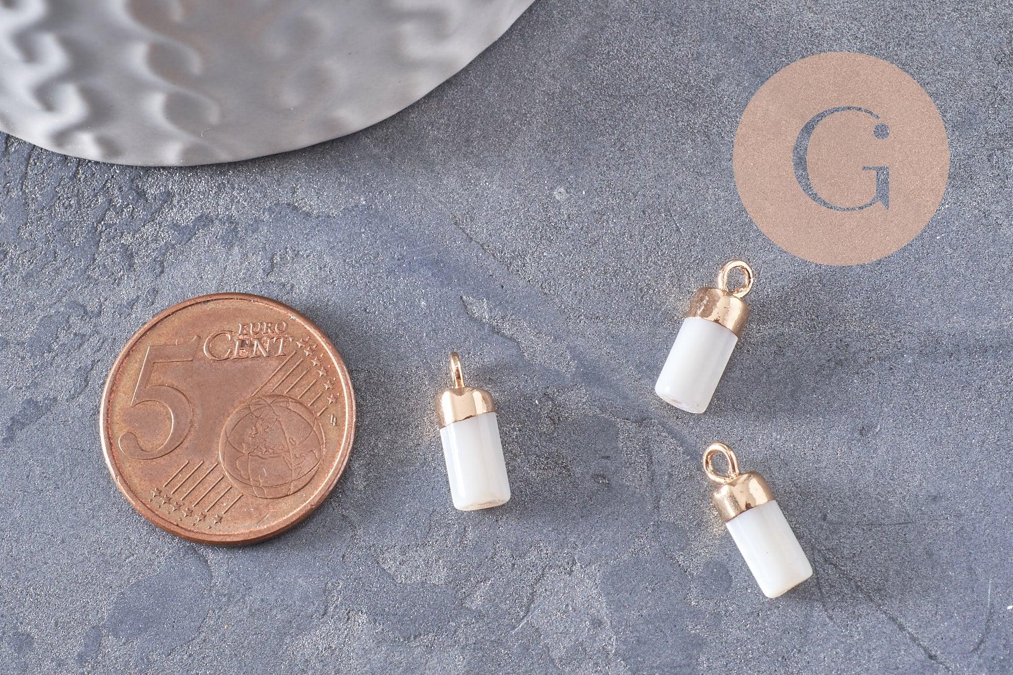 Gingerlily Pendentif colonne nacre blanche doré x2