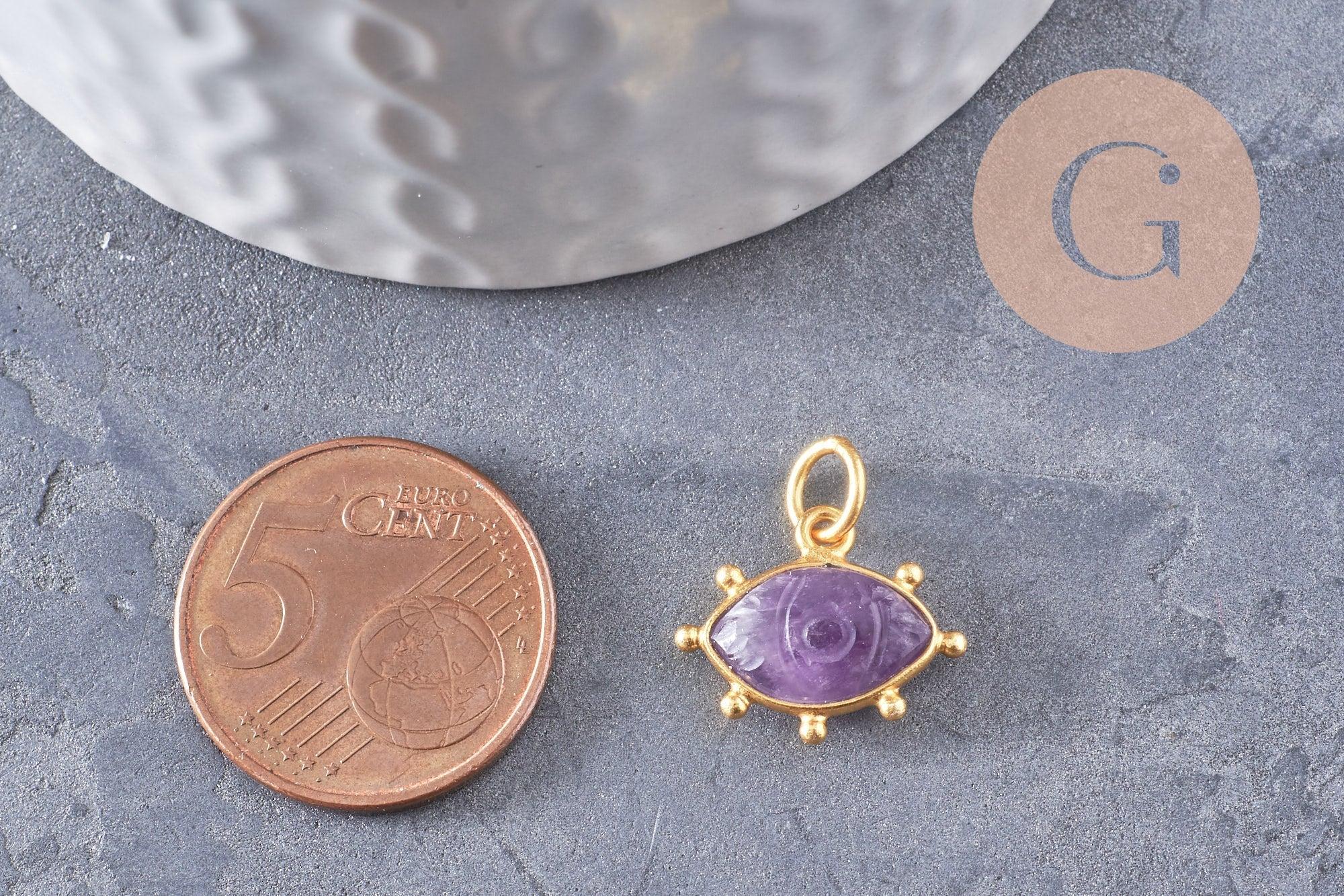 Gingerlily pendentif oeil améthyste argent 925 doré 15mm x1