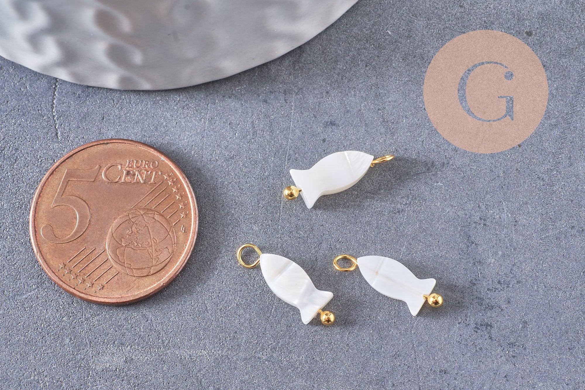 Gingerlily Breloque poisson nacre blanche doré 14mm x2
