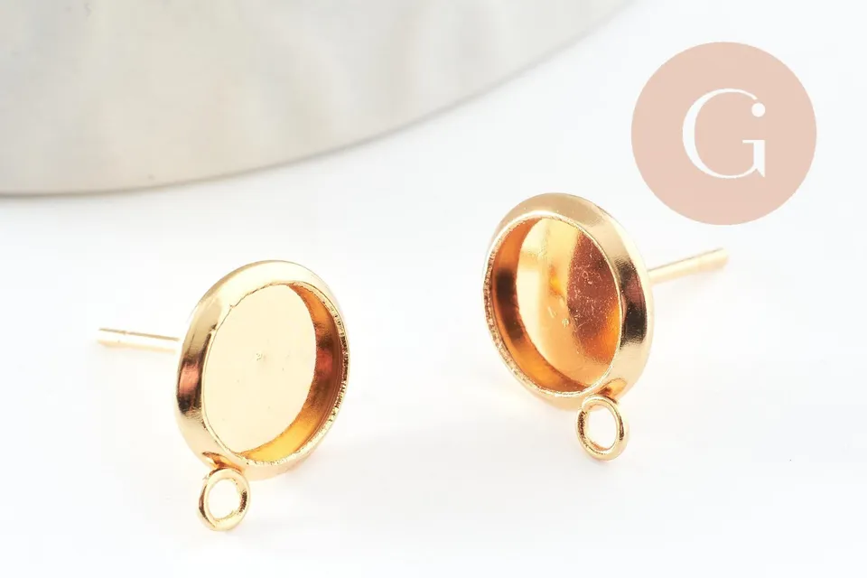 Gingerlily Clous Puces Support Cabochon 8 mm Acier Doré x2