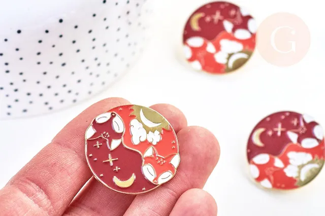 Gingerlily Broche renard roux G5554 pin's émaillé 30mm