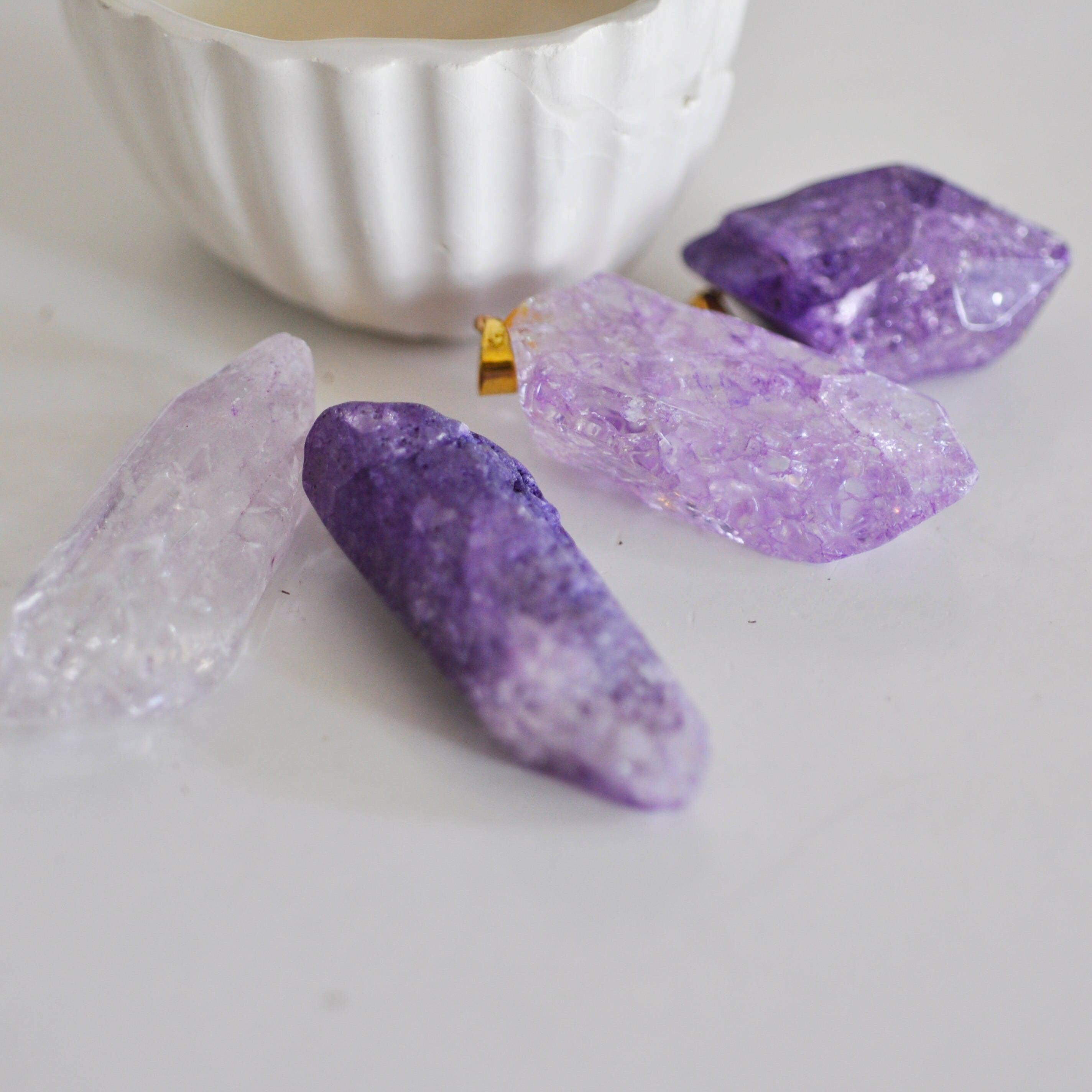 Gingerlily Pendentifs cristal violet pendentif pierre support doré