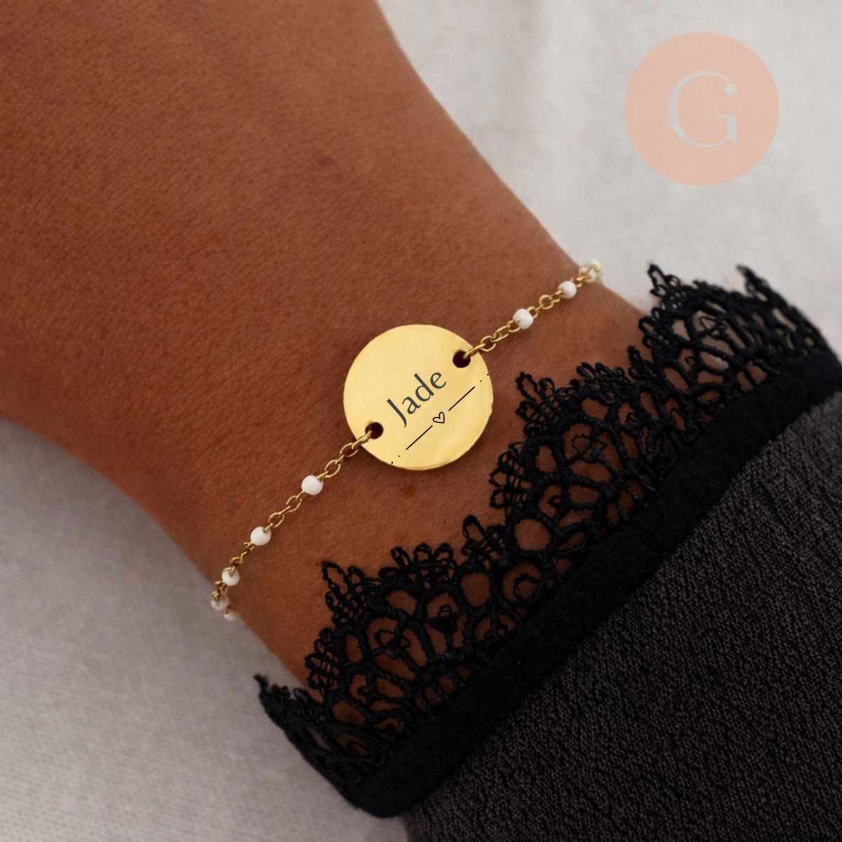 Gingerlily bracelet ADN5 médaille à graver acier résine blanche