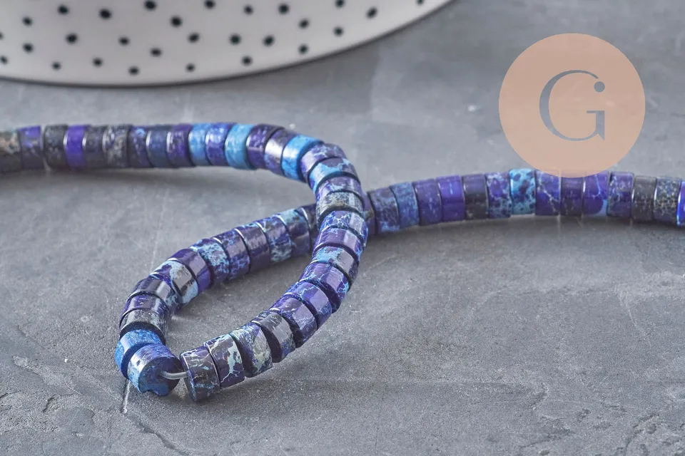 Gingerlily Perles heishi jaspe G5531 bleu impérial fil 40cm