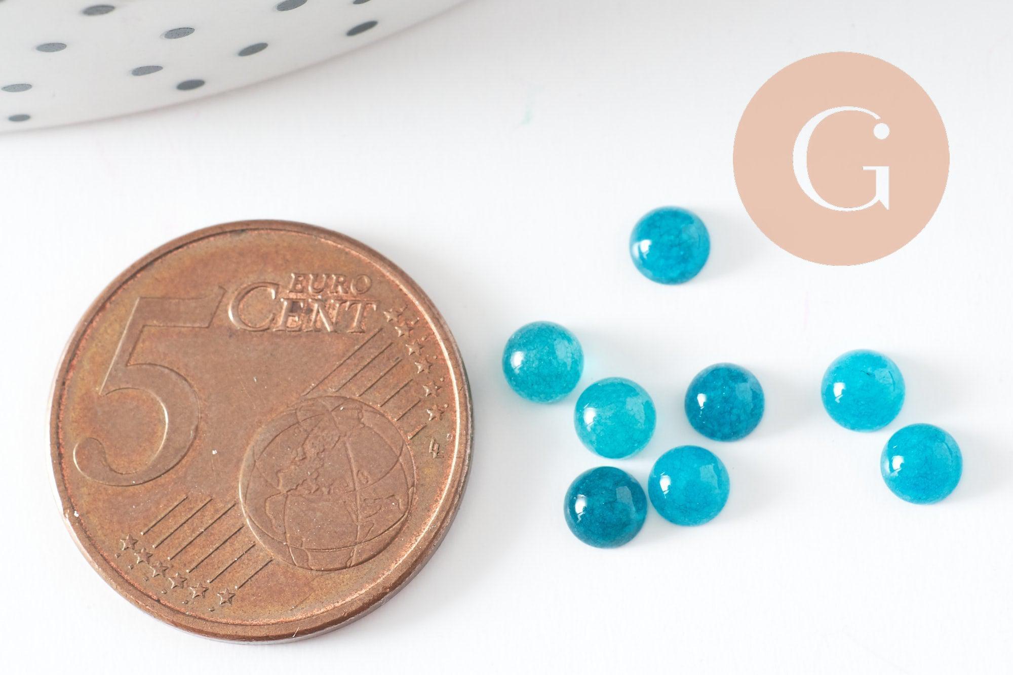 Gingerlily Cabochon rond jade naturel bleu cyan 4mm x1