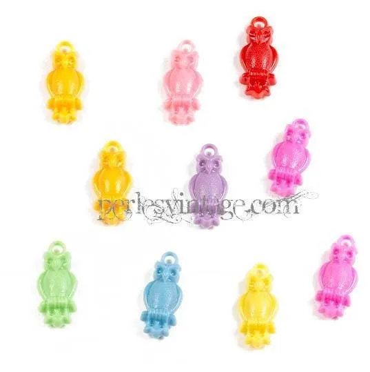 Gingerlily Pendentifs pour bijoux DIY hibou plastique multicolore x10