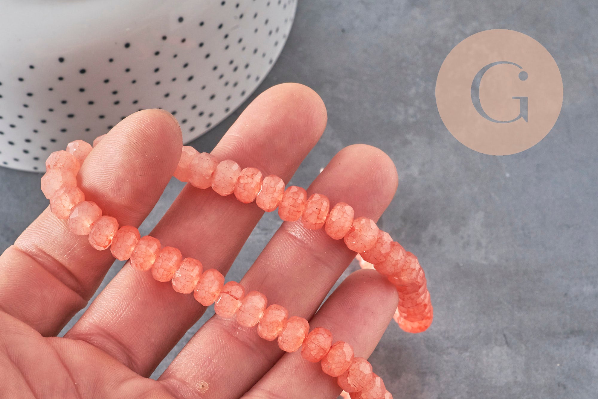 Gingerlily Perles abacus imitation jade rose corail 7,5mm fil 37cm