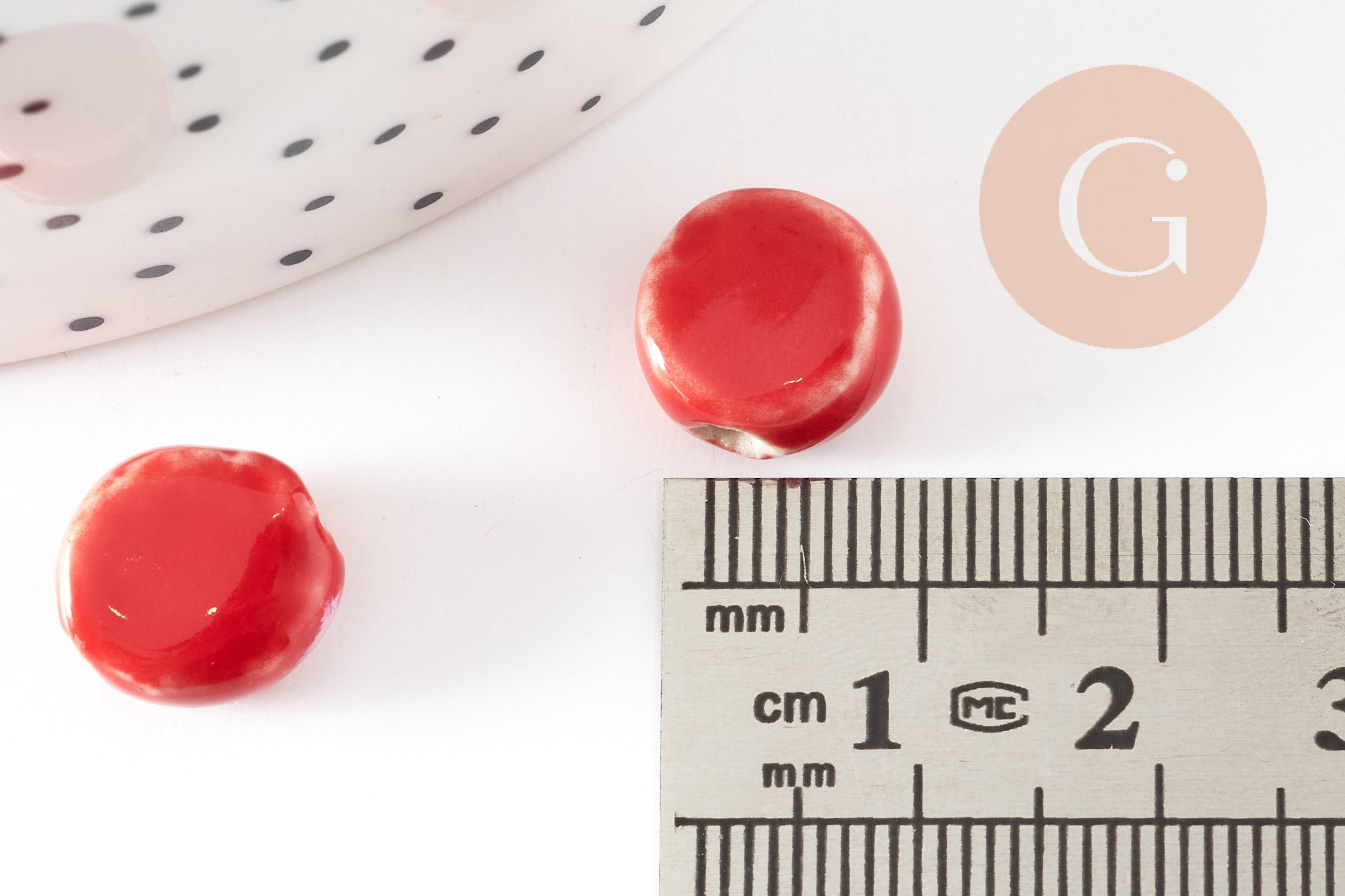 Gingerlily Perles G9346 perles disque porcelaine rouge-blanc 10mm x5