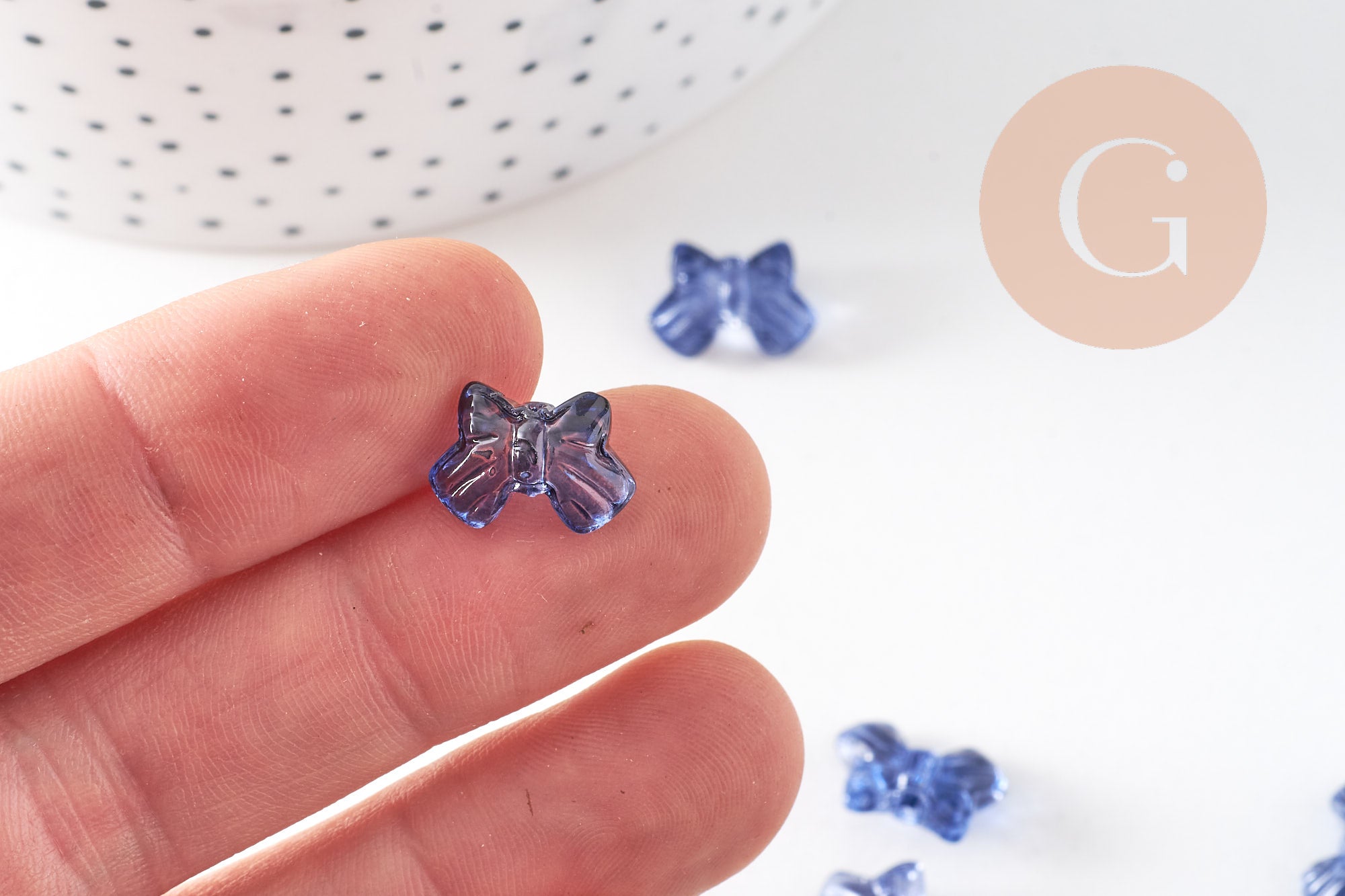 Gingerlily Perles DIY noeud papillon verre bleu irisé x10
