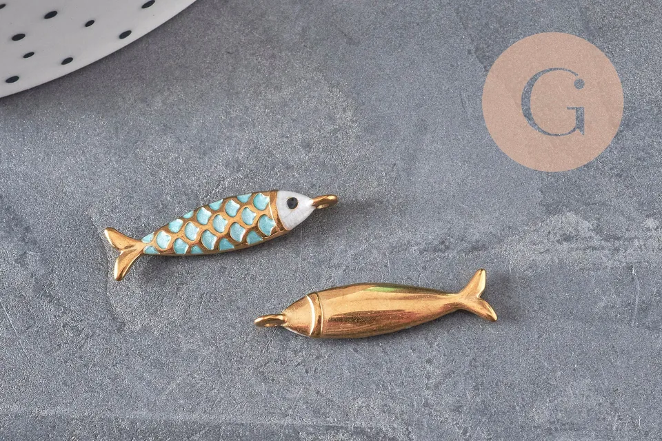 Gingerlily pendentif poisson doré turquoise 25,5 mm
