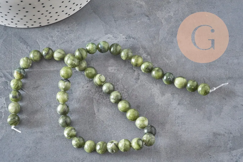 Gingerlily Perles pour bijoux DIY G11341 perle jade vert olive 8mm