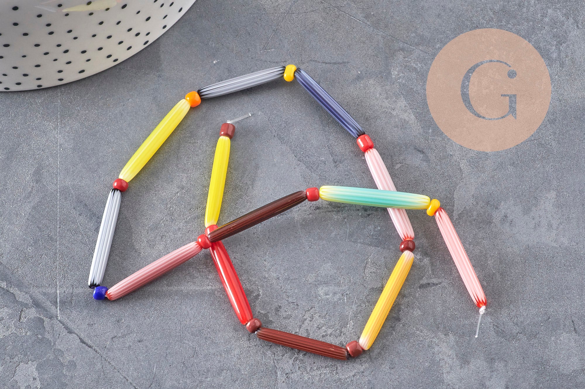 Gingerlily Perles Tube verre millefiori 28mm fil 40cm