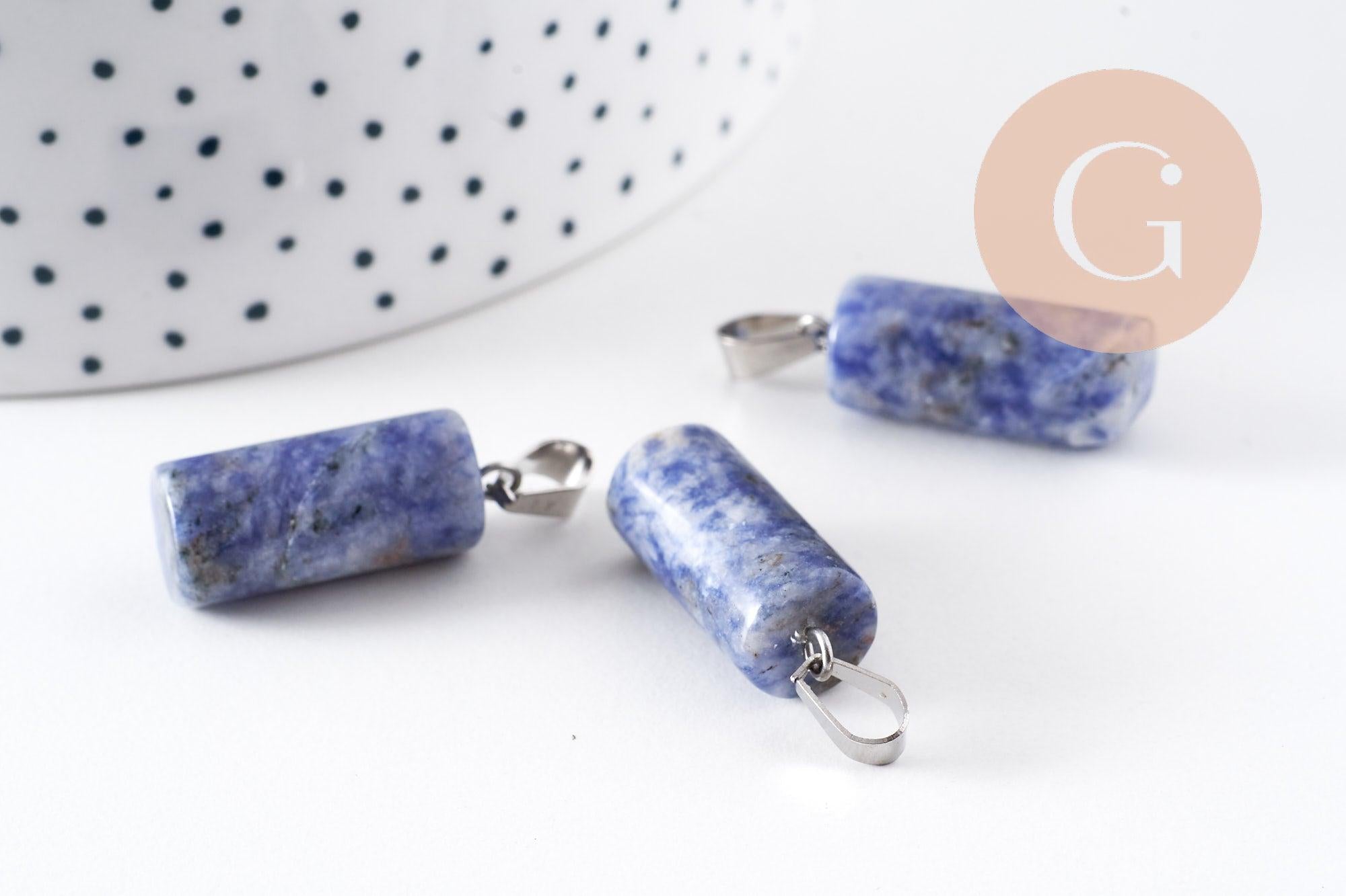 Gingerlily Pendentif DIY Colonne Jaspe Bleu Acier 25mm x1