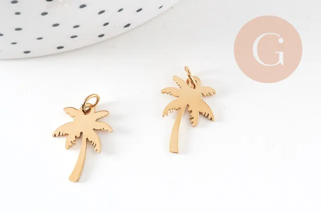 Gingerlily Pendentif palmier acier doré 17mm x1