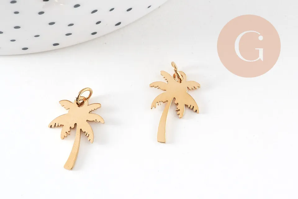 Gingerlily Pendentif palmier acier doré 17mm x1