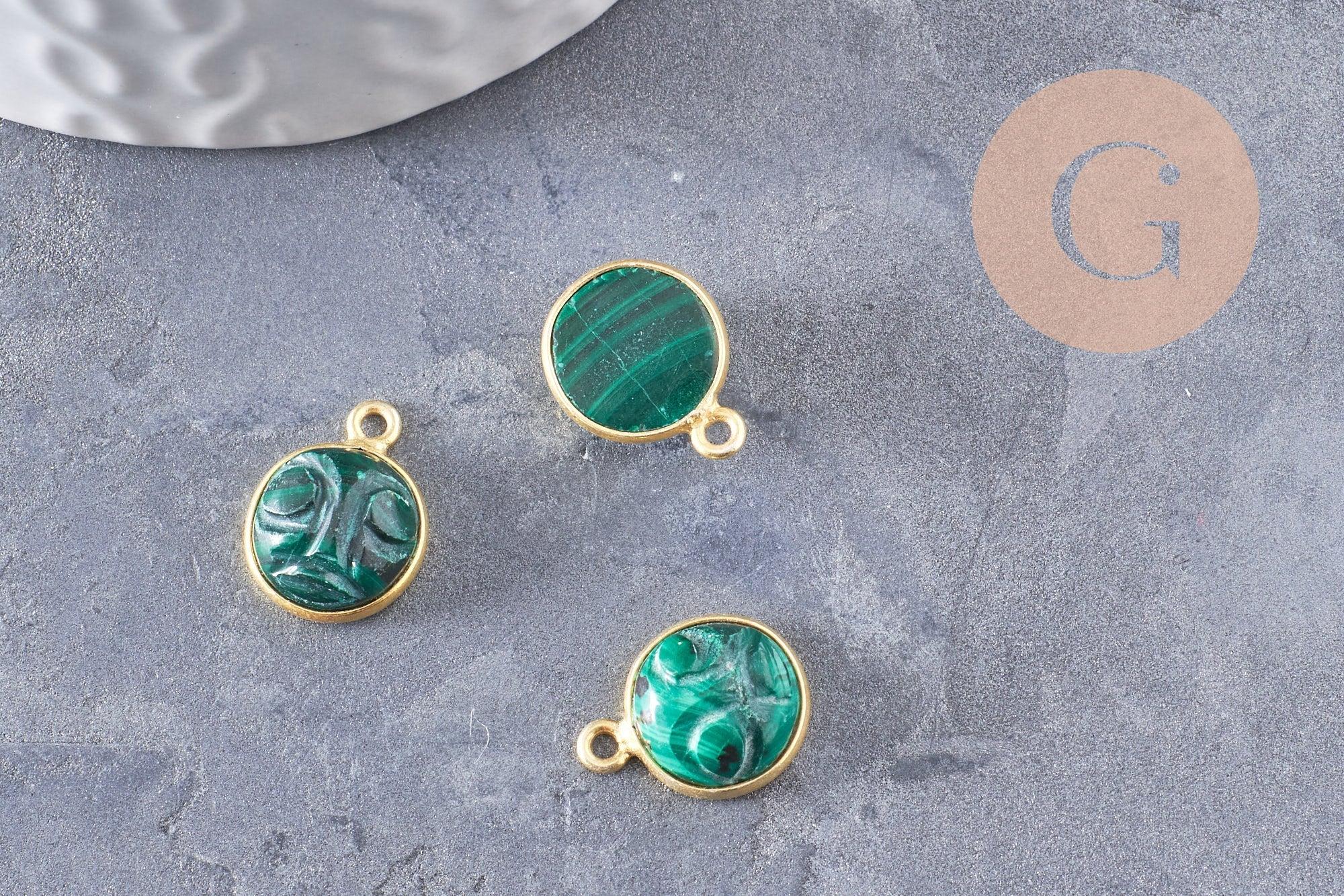 Gingerlily Pendentif DIY visage lune malachite 19mm doré x1