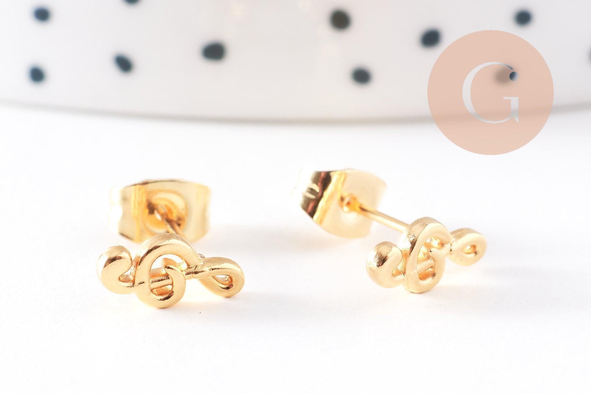 Gingerlily Boucles puces clé de sol 9mm doré la paire