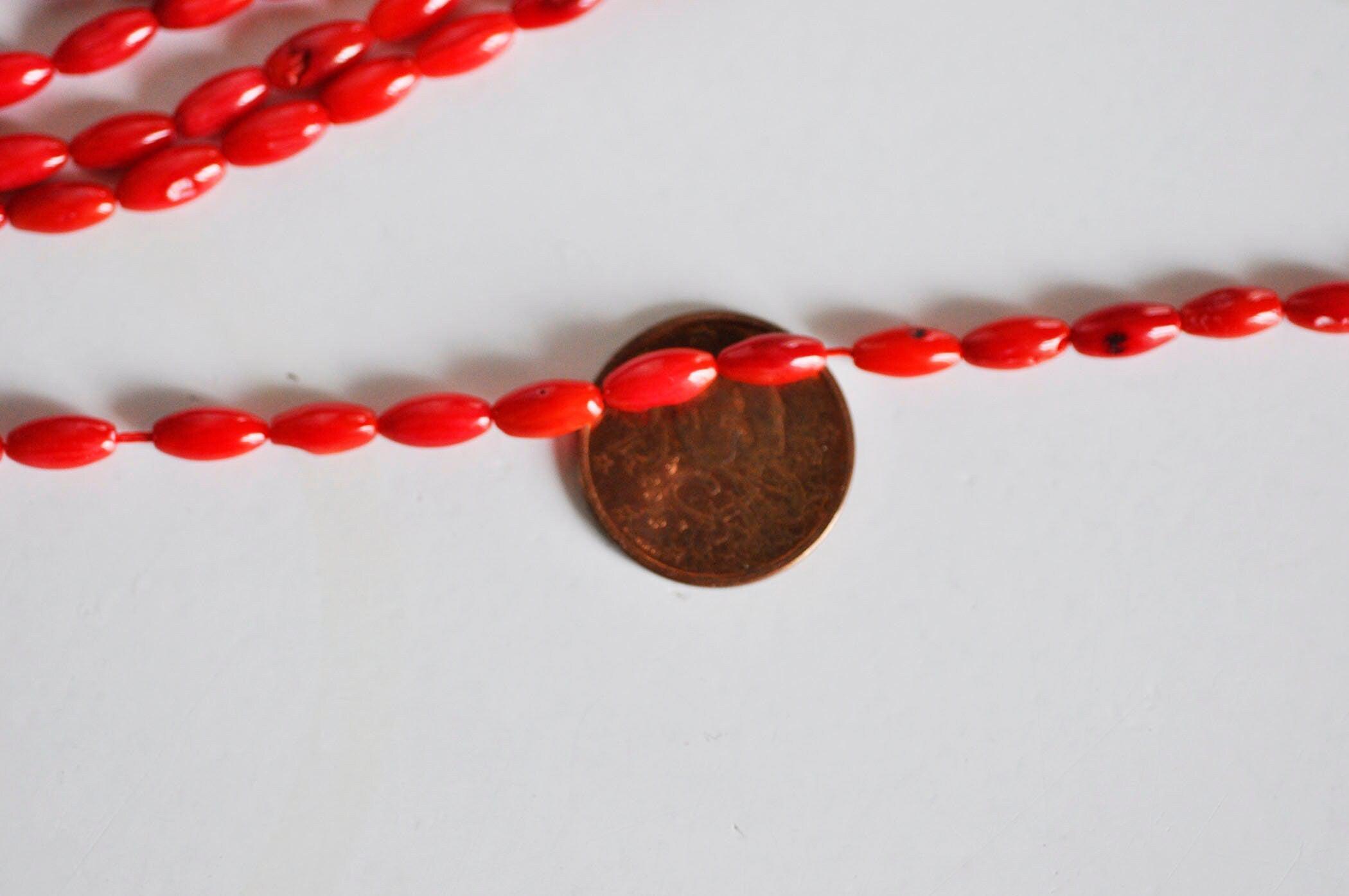 Gingerlily Perles ovales corail rouge 4x8mm fil 39cm